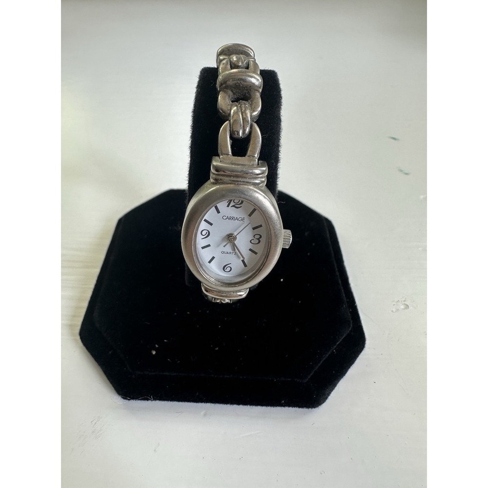 Vintage Carriage By Timex Womens Silver Tone Dial Oval Stainless Watch